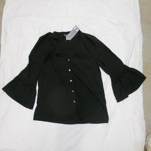 Karl Lagerfeld Blouse button front bell 3/4 sleeve S nwt